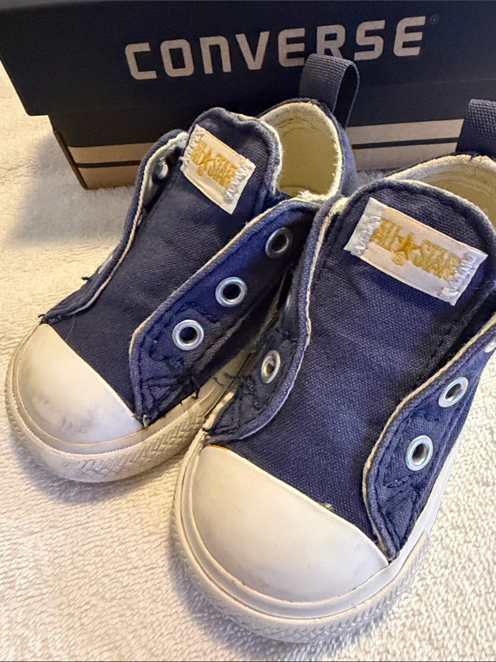 Converse Kids Navy Canvas Slip-On Sneakers with White Toe
